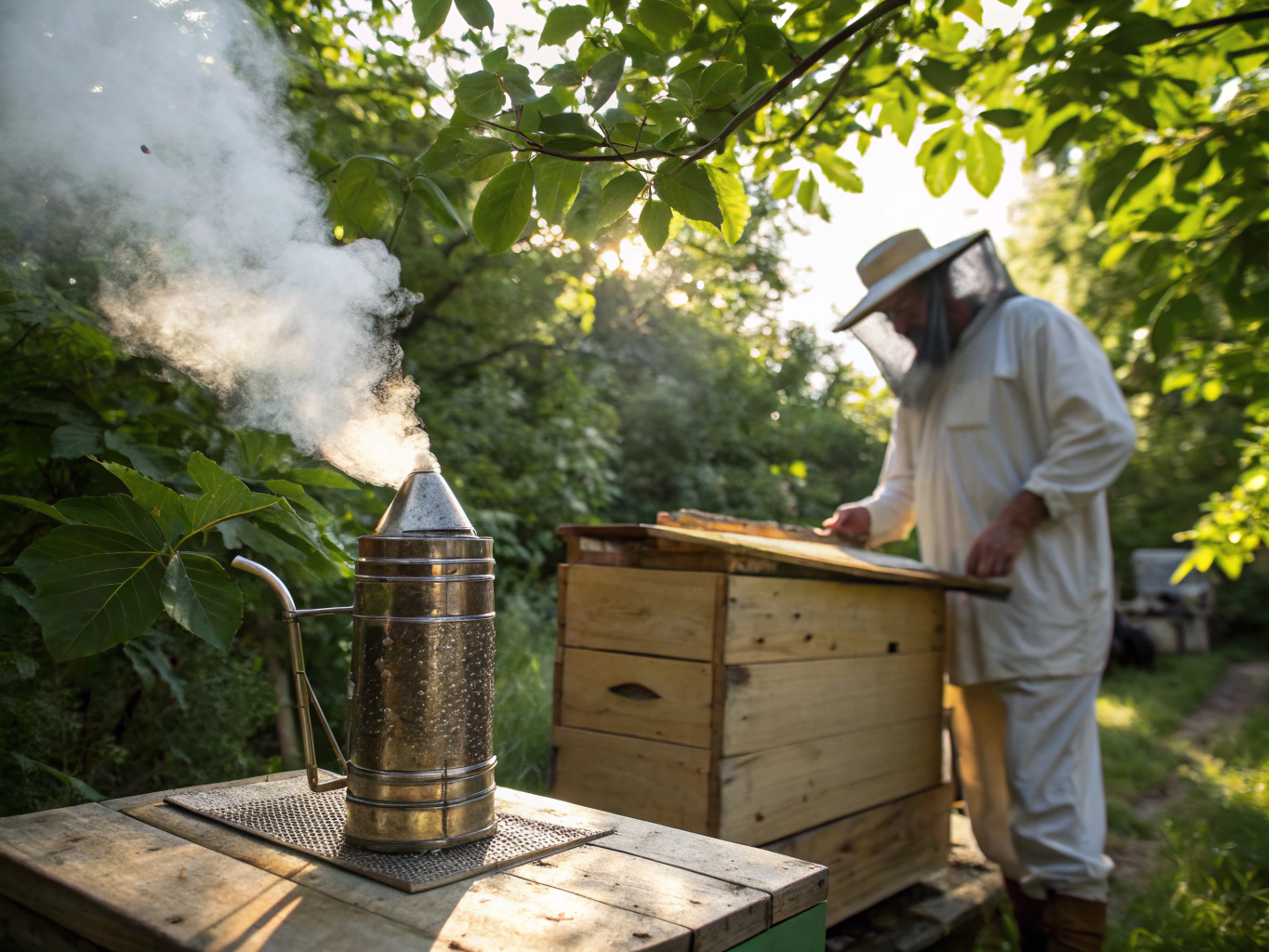 Sanftes Bienenstockluft-Inhalationssystem an Bienenbeuten im Freien
