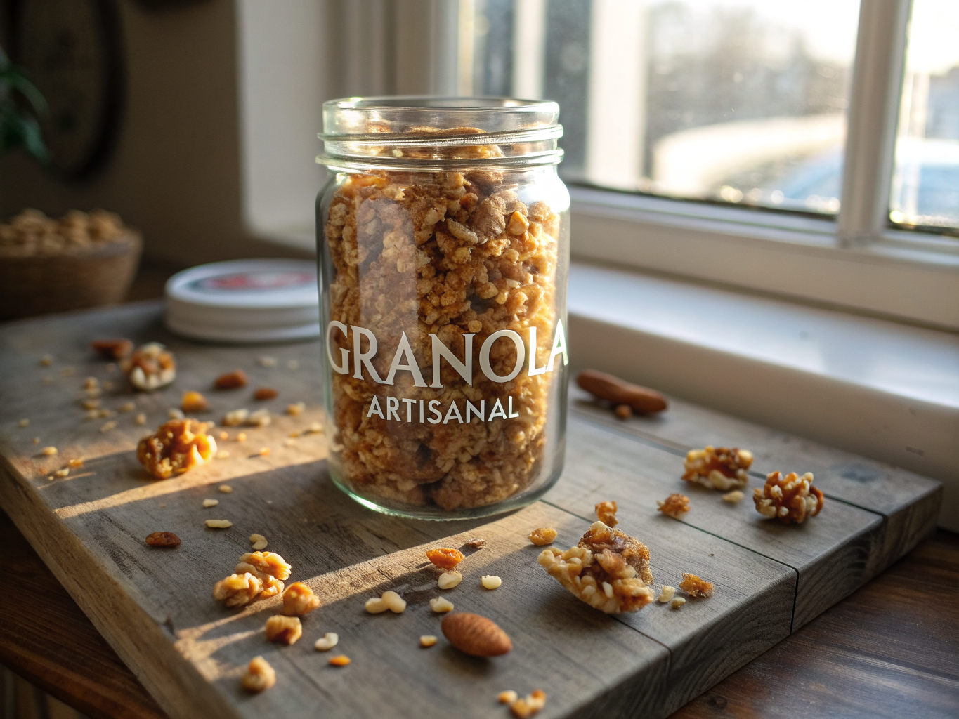 Knuspriges Honig-Mandel-Granola auf Backpapier