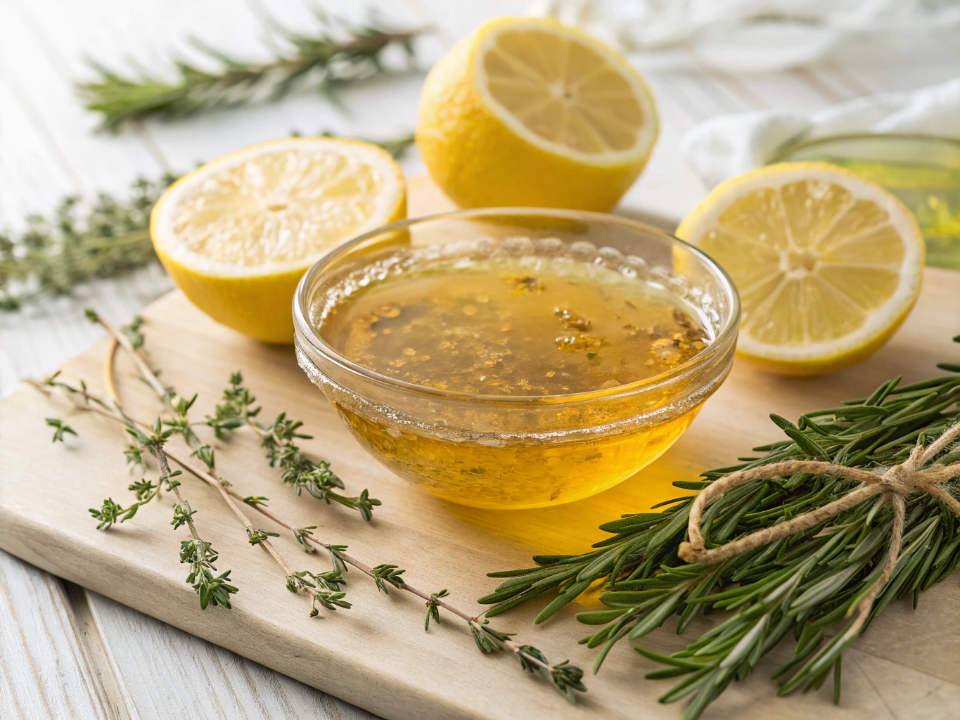Köstliche Honigmarinade mit Knoblauch und Kräutern in einem Schälchen
