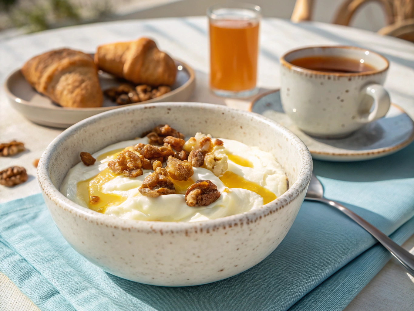 Frühstücksschale mit Joghurt, Beeren, Nüssen und Honig