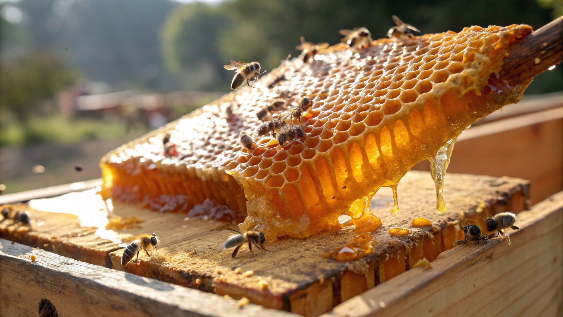 Bienen auf Honigwaben im Bienenstock